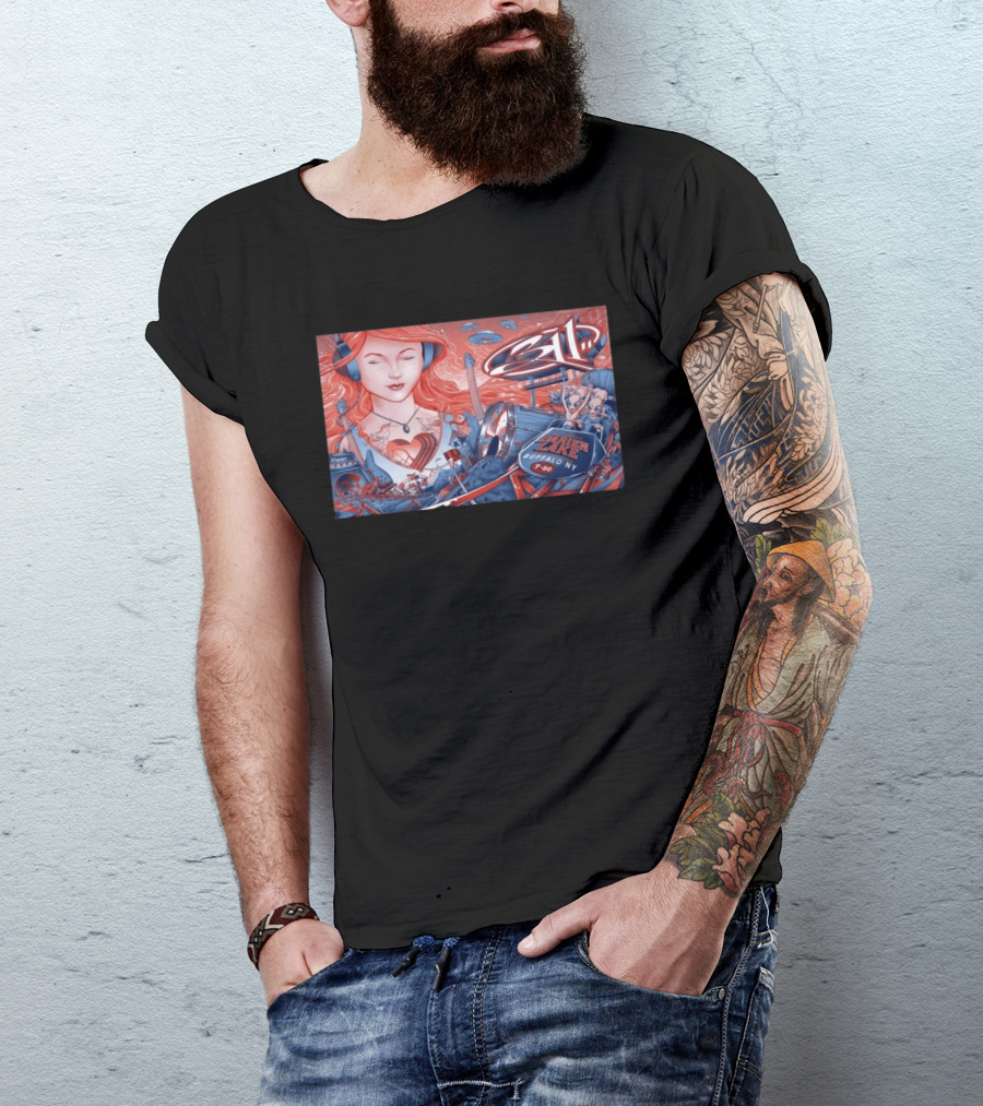 311 Darien Lake 7 20 Buffalo NY Art With Drum And Redhead Listening T-Shirt