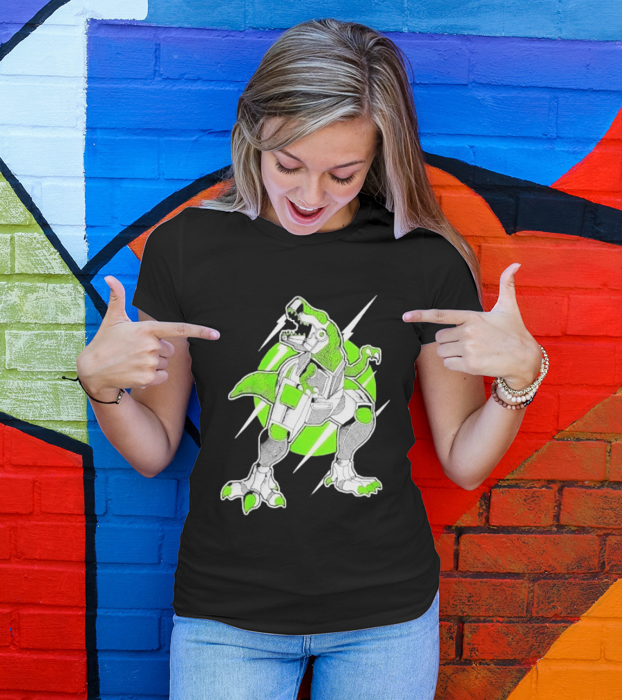 Robo Rex Neon Green Cybernetic Dinosaur Tech Science Fiction High Voltage T-Shirt