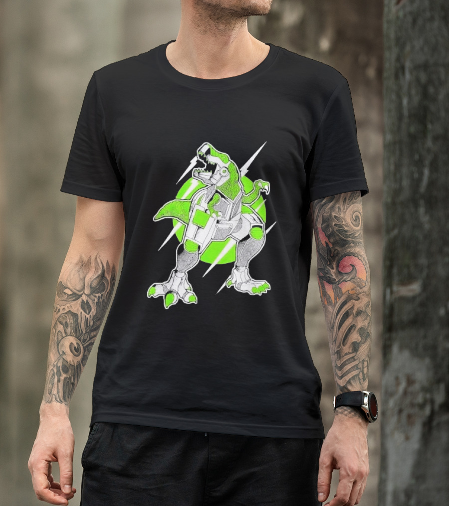 Robo Rex Neon Green Cybernetic Dinosaur Tech Science Fiction High Voltage T-Shirt