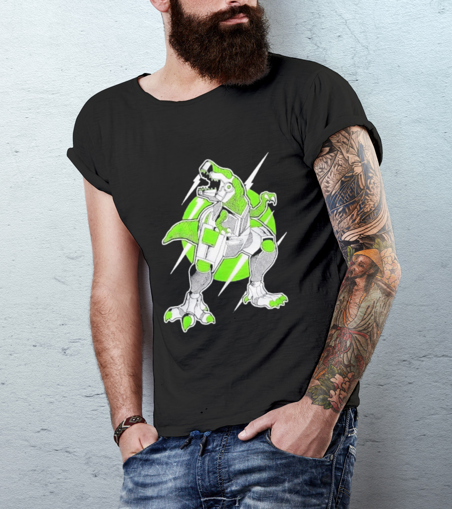 Robo Rex Neon Green Cybernetic Dinosaur Tech Science Fiction High Voltage T-Shirt