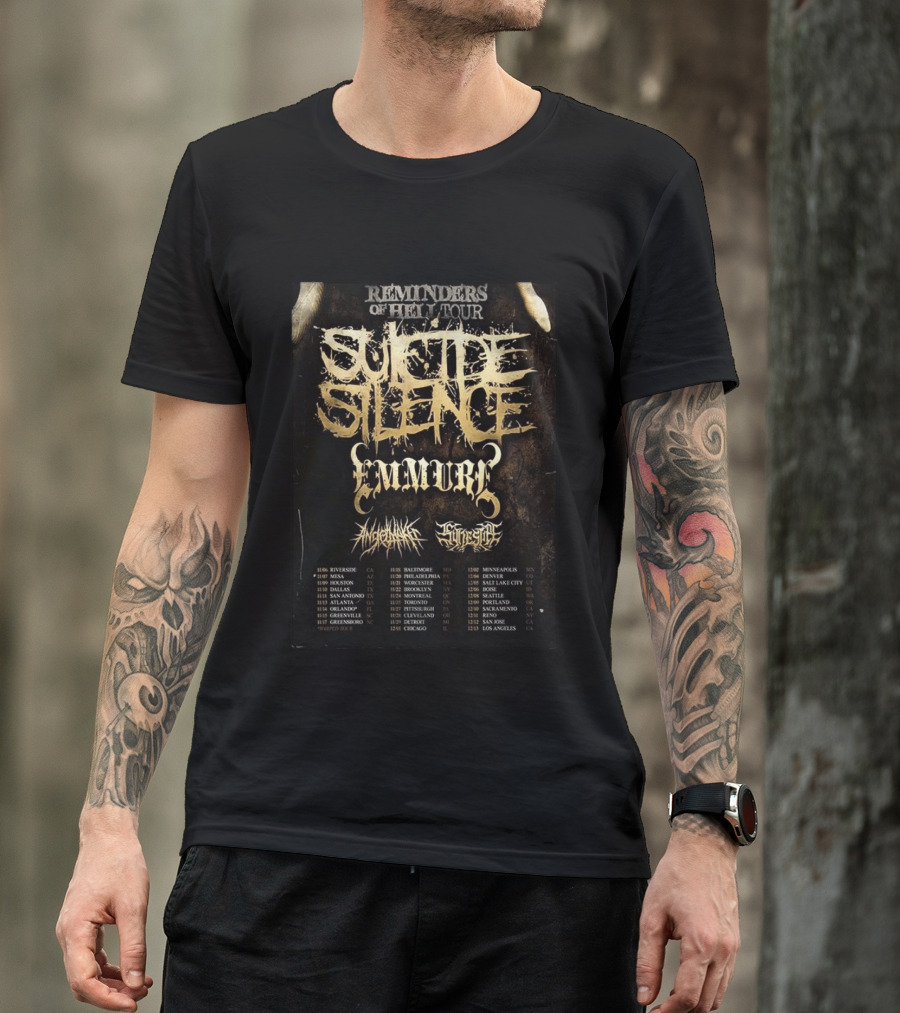 Suicide Silence Reminders Of Hell Tour California 2026 Emmure Supporting Bands Itinerary T-Shirt