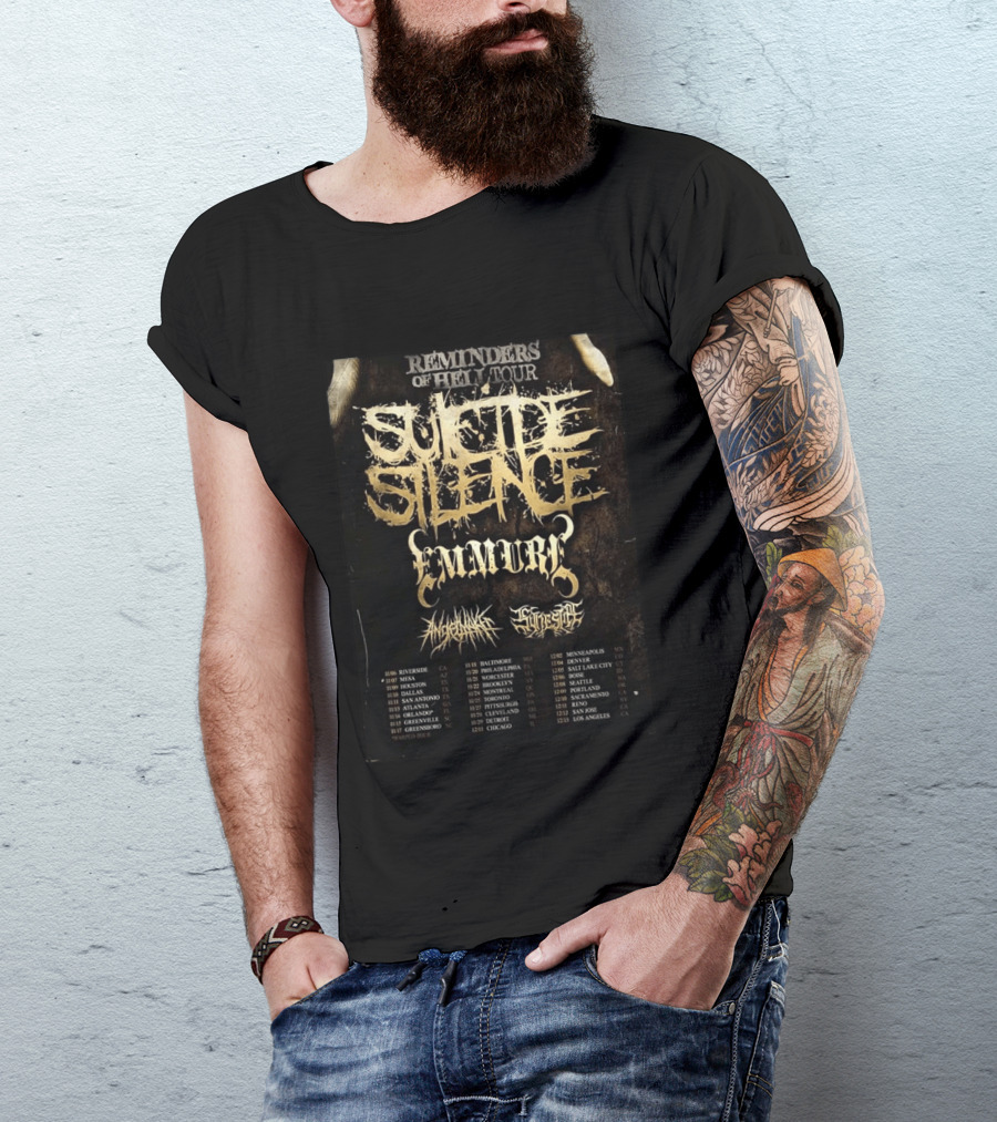 Suicide Silence Reminders Of Hell Tour California 2026 Emmure Supporting Bands Itinerary T-Shirt
