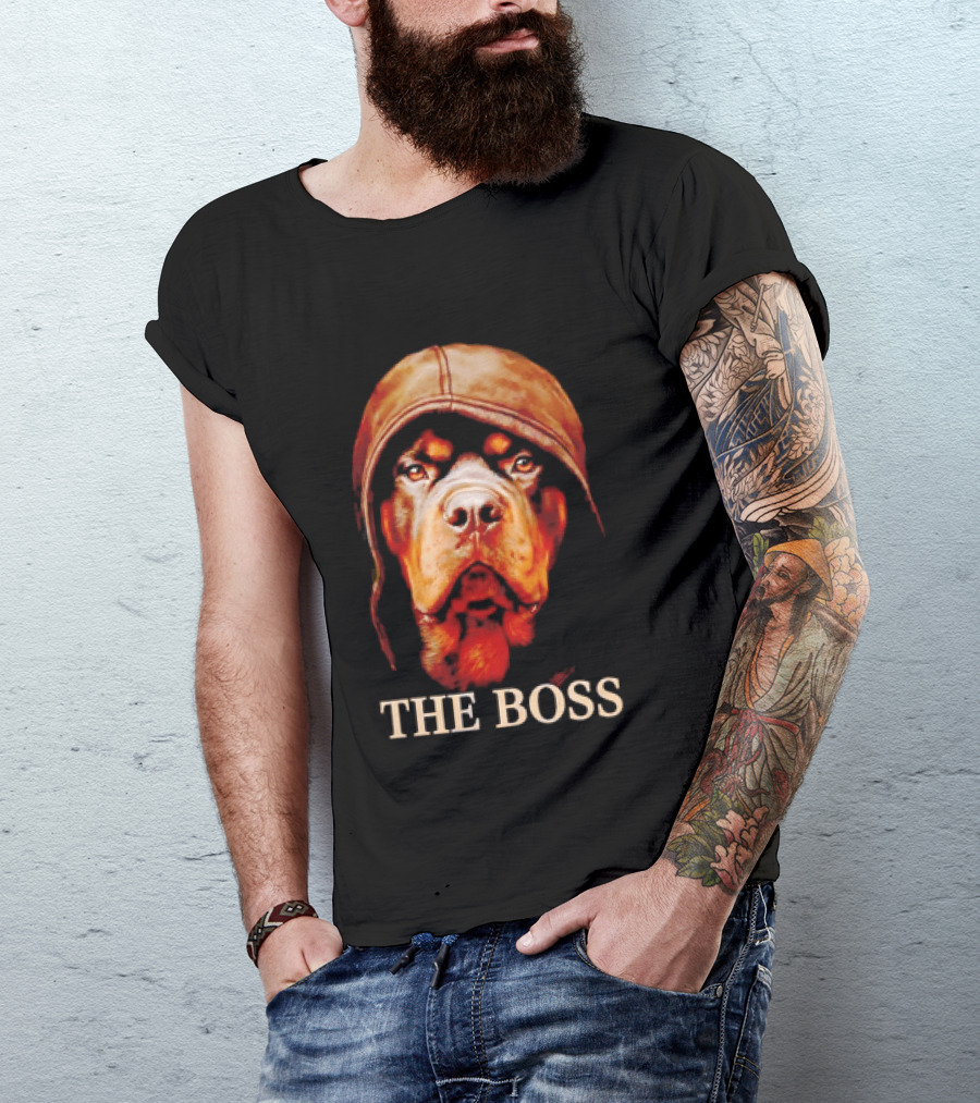 The Boss Rottweiler Wearing Aviator Cap T-Shirt