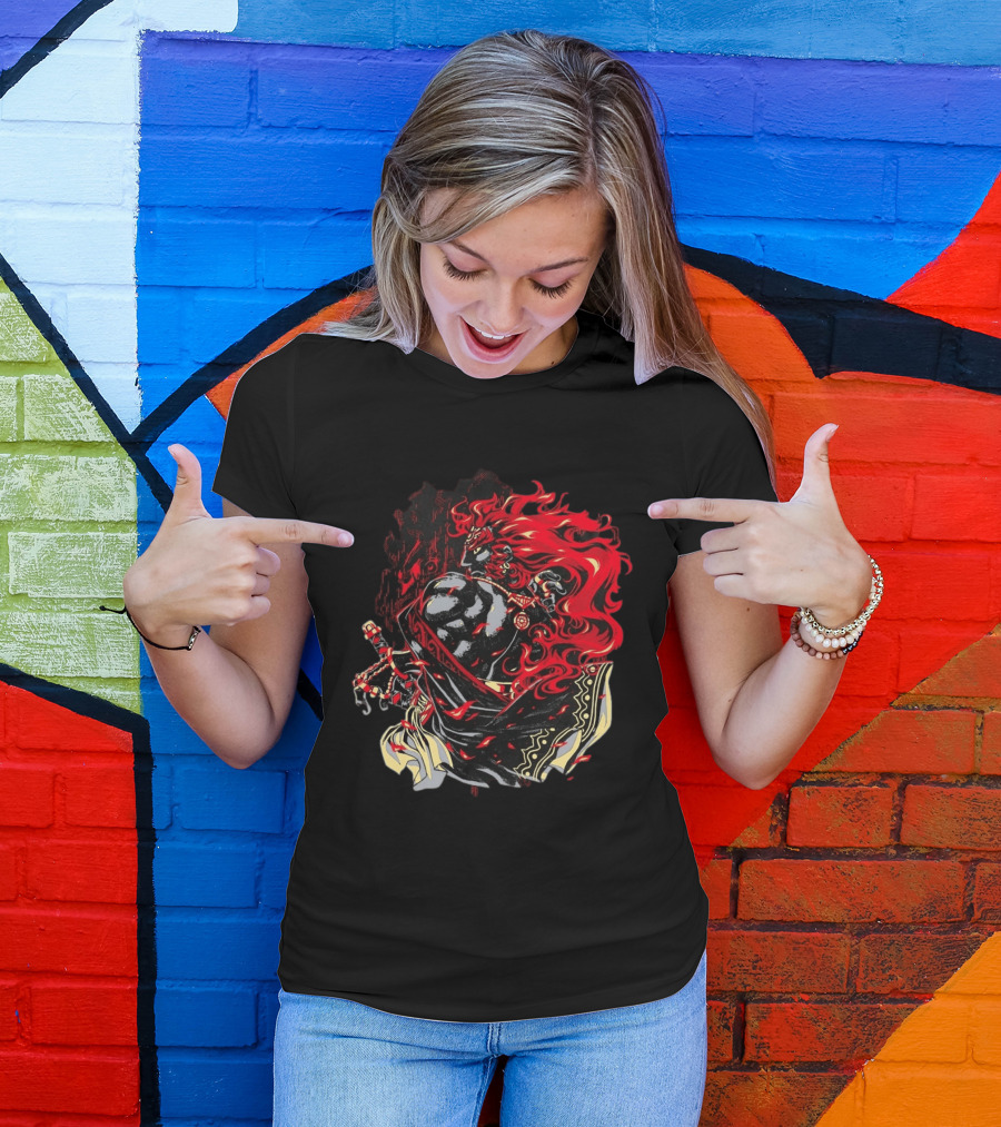 The Legend Of Zelda The Devourer Of Tomorrow Flamboyant Musketeer Warrior With Cape And Fiery Red Hair T-Shirt
