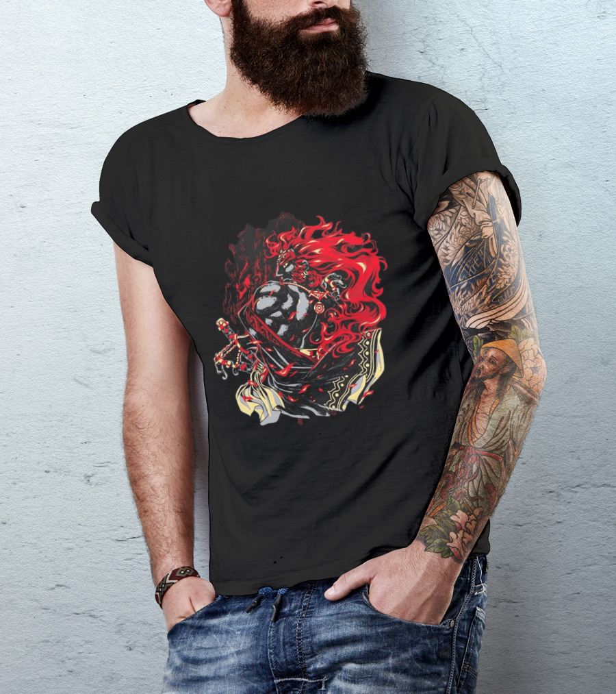 The Legend Of Zelda The Devourer Of Tomorrow Flamboyant Musketeer Warrior With Cape And Fiery Red Hair T-Shirt