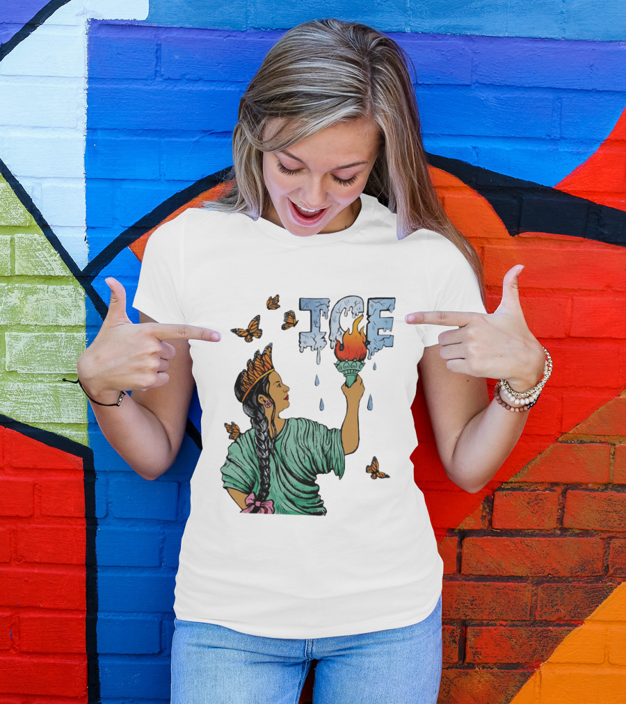 Liberty ICE Melt Activism With Monarch Butterflies And Torch Symbolism T-Shirt