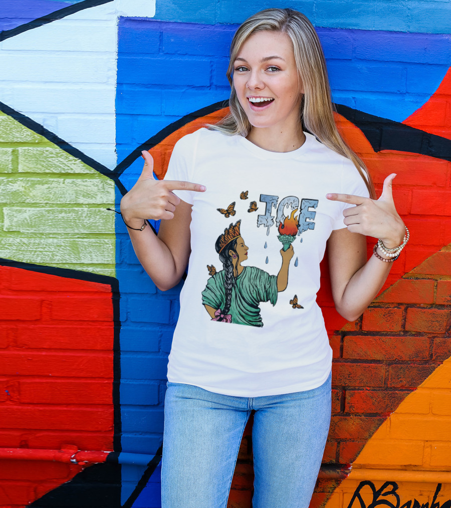 Liberty ICE Melt Activism With Monarch Butterflies And Torch Symbolism T-Shirt