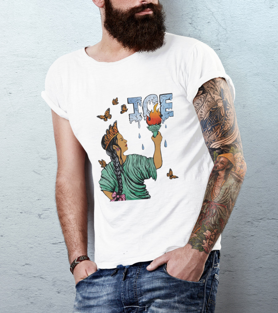 Liberty ICE Melt Activism With Monarch Butterflies And Torch Symbolism T-Shirt