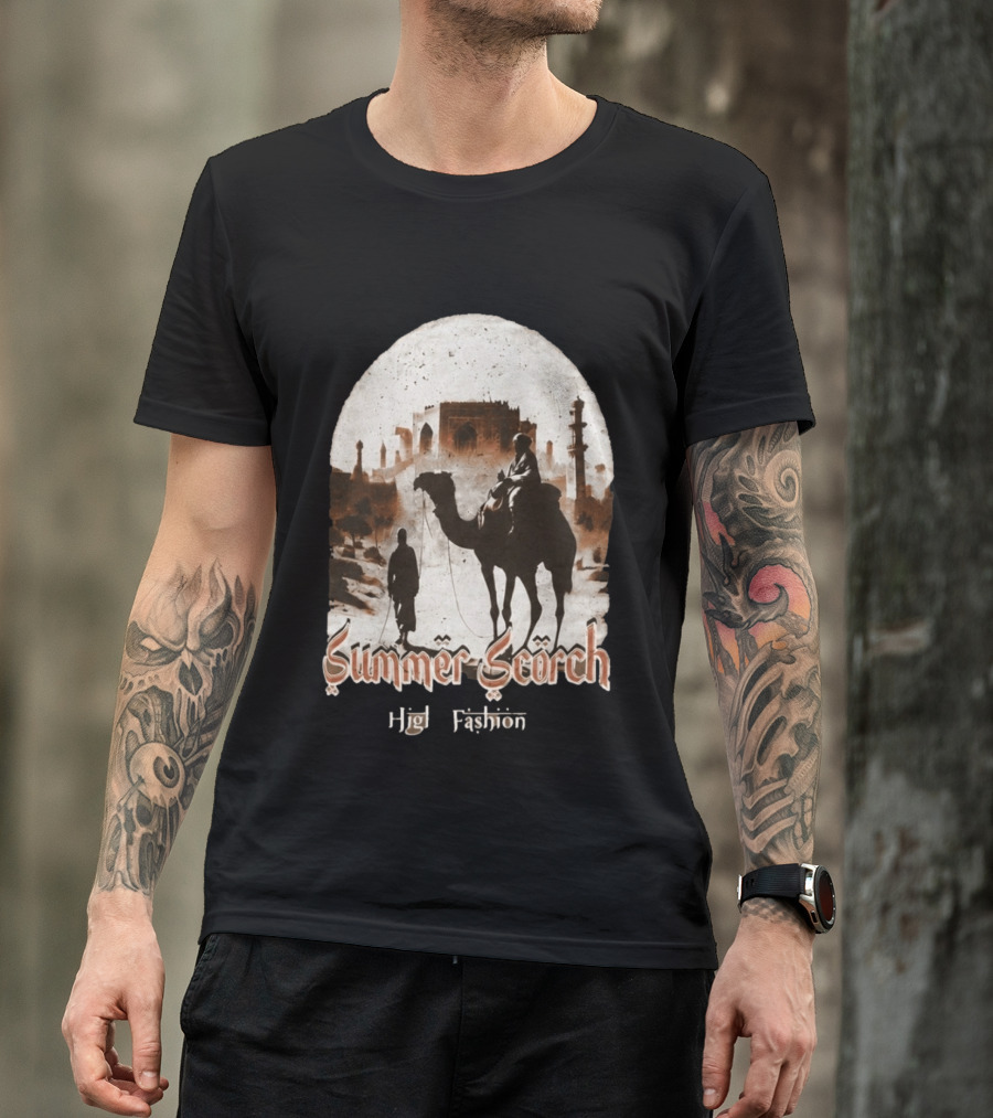 Summer Scorch High Fashion Camel Caravan Desert Scene T-Shirt