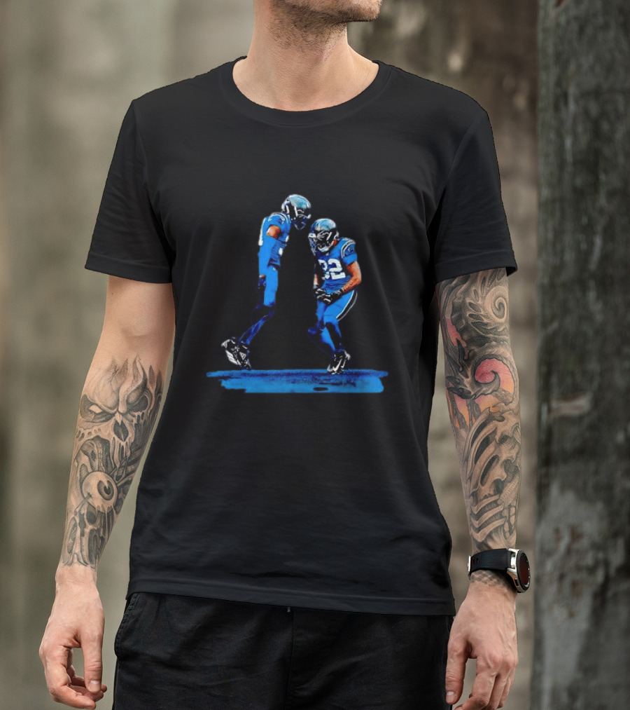 Carolina Panthers Blue Uniforms Players Celebrating Football Team Victory T-Shirt