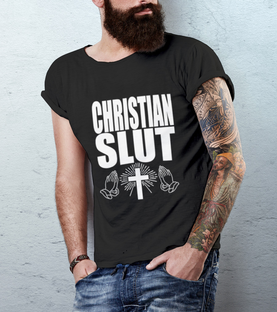 Christian Slut Praying Hands Cross Iconography T-Shirt