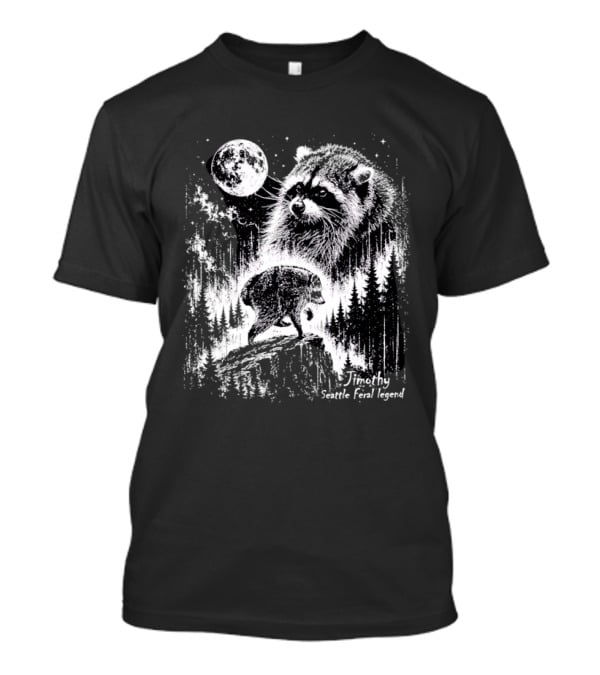 Jimothy Raccoon Scenic Trail Legend Moonlit Wilderness Forest Scene T-Shirt