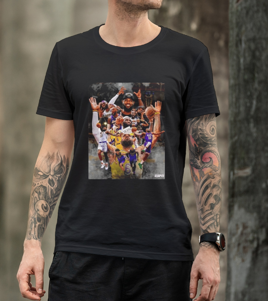 LeBron James Los Angeles Lakers ESPN Championship Highlights And Career Achievements T-Shirt