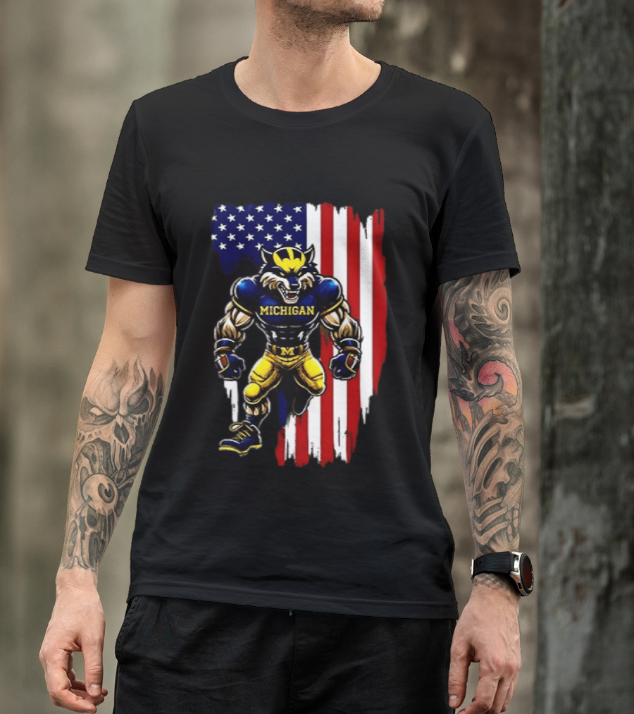 Michigan Wolverines We The People USA Flag Wolverine T-Shirt