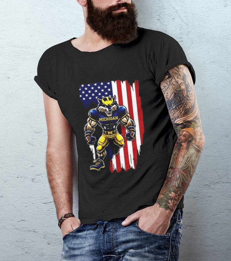 Michigan Wolverines We The People USA Flag Wolverine T-Shirt