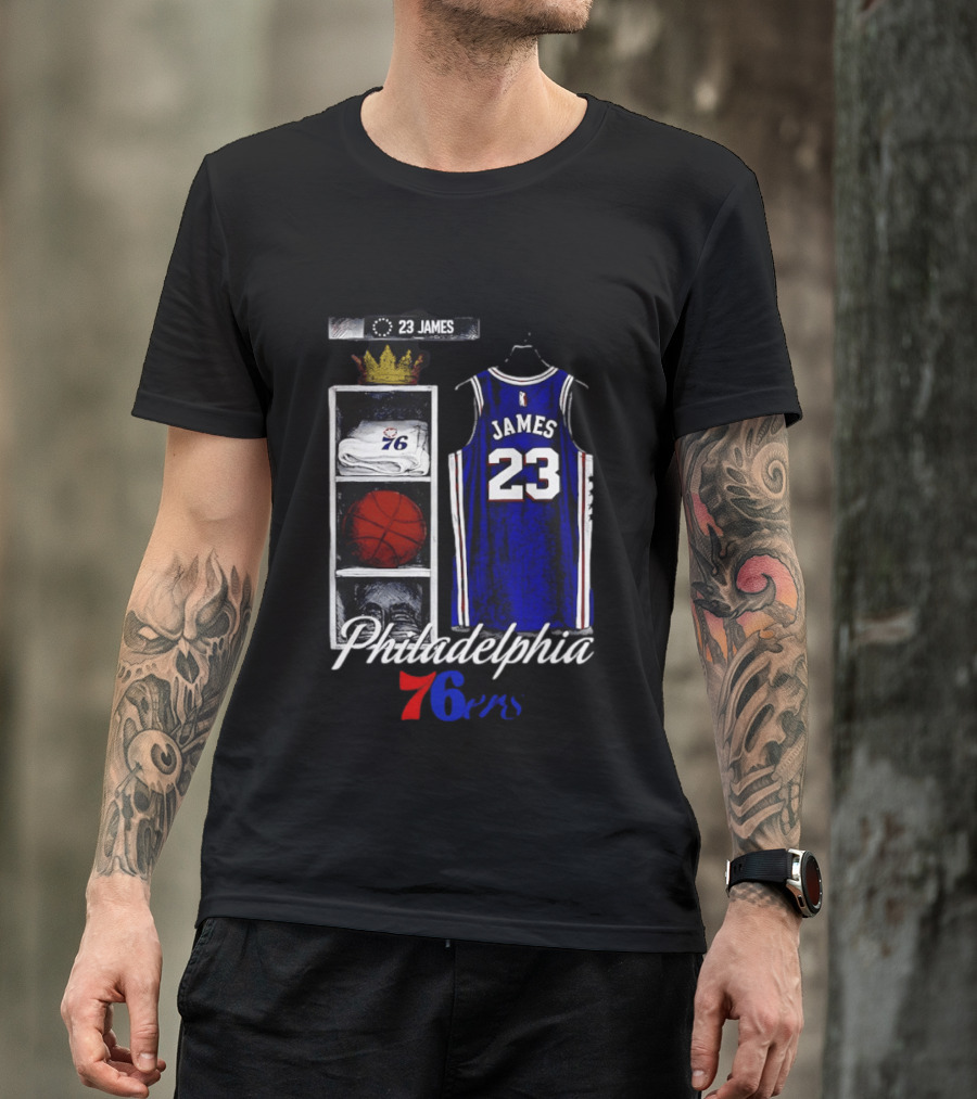 Philadelphia 76ers LeBron James 23 Basketball Jersey Locker Room Display T-Shirt