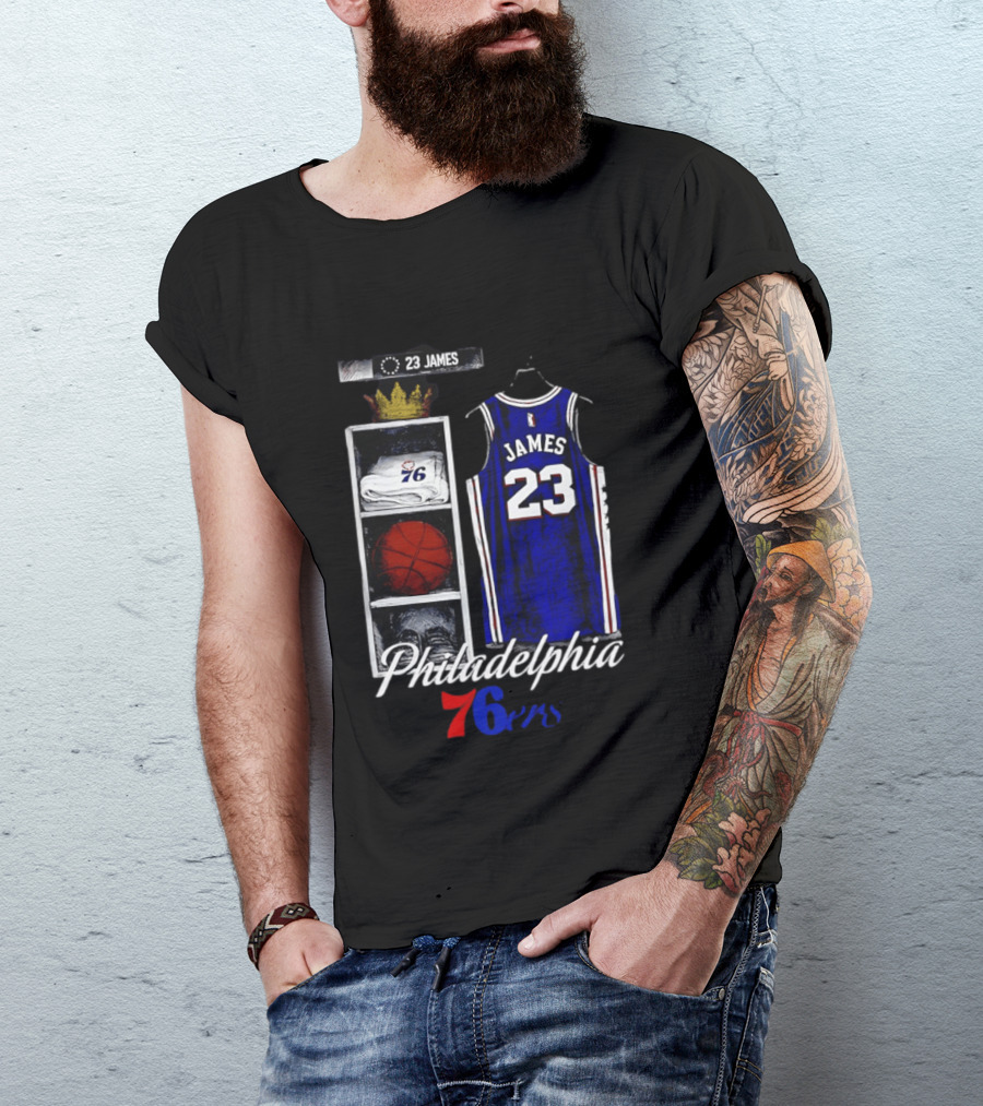 Philadelphia 76ers LeBron James 23 Basketball Jersey Locker Room Display T-Shirt