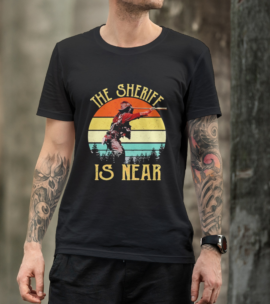 The Sheriff Is Near Western Cowboy Retro Sunset T-Shirt