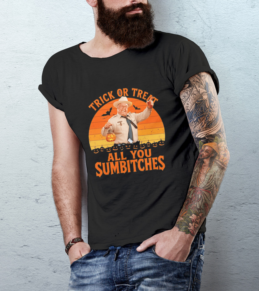 Trick Or Treat All You Sumbitches Halloween Officer Pumpkin Lantern T-Shirt
