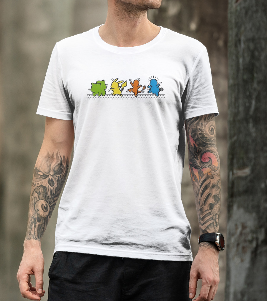 Dancing Pikachu Bulbasaur Charmander Squirtle Line Up T-Shirt