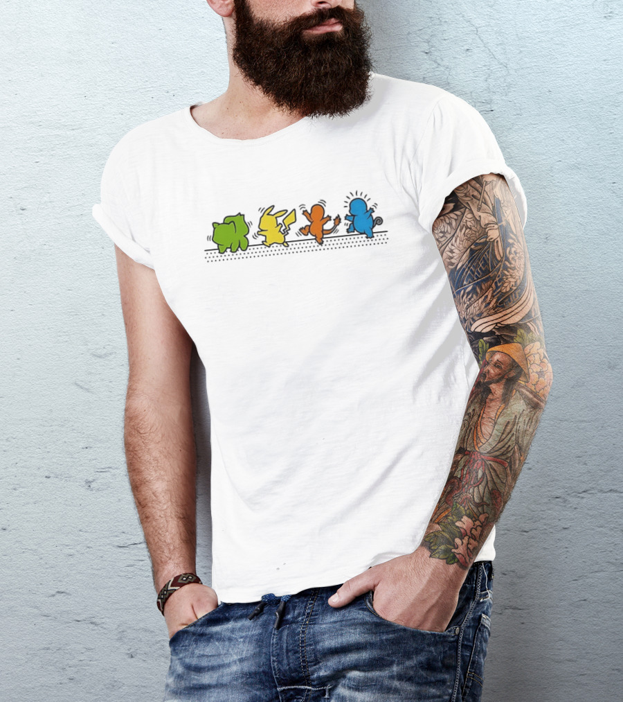 Dancing Pikachu Bulbasaur Charmander Squirtle Line Up T-Shirt