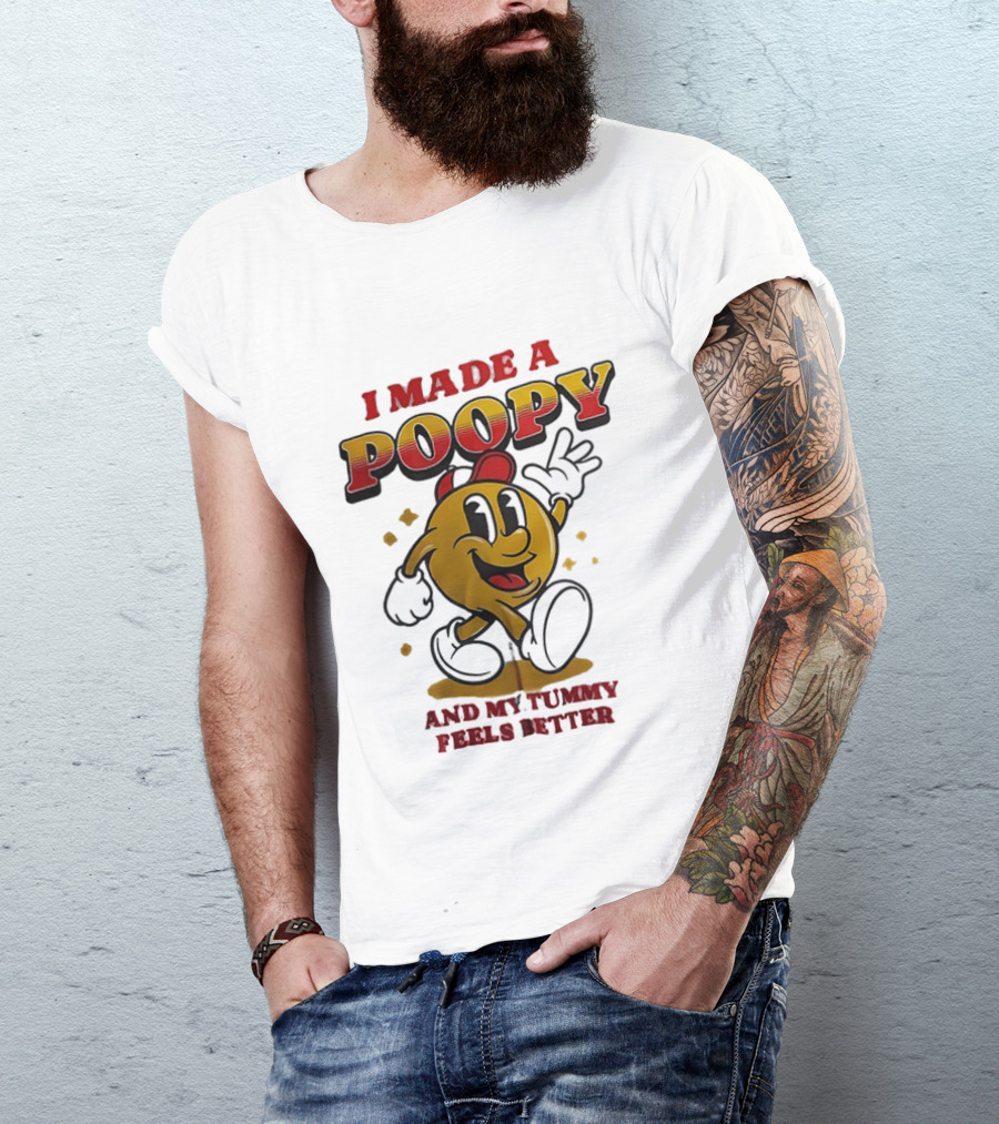 I Made A Poopy And My Tummy Feels Better Retro Cartoon T-Shirt