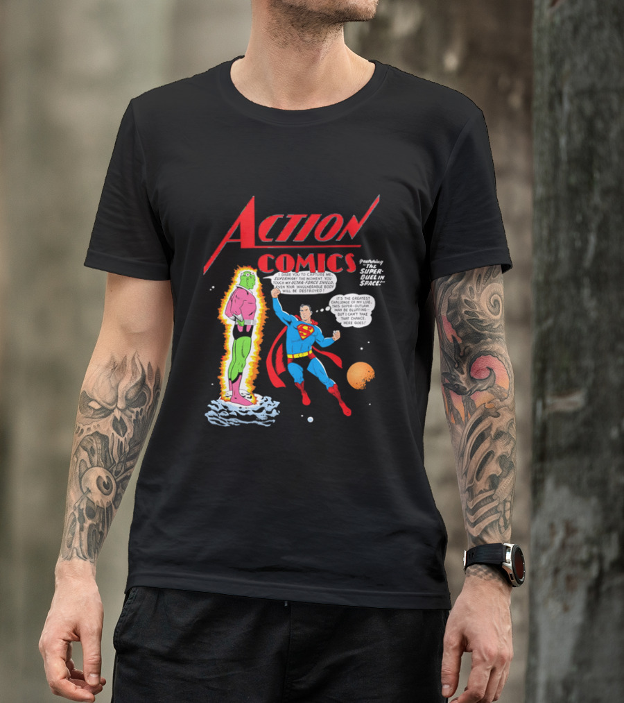 Action Comics Superman I Dare You To Capture Me Super Duel In Space T-Shirt