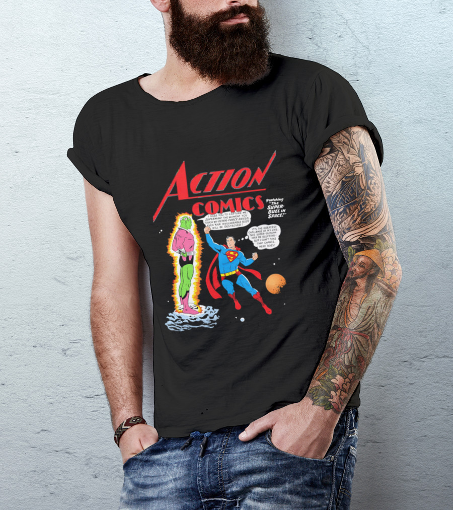 Action Comics Superman I Dare You To Capture Me Super Duel In Space T-Shirt