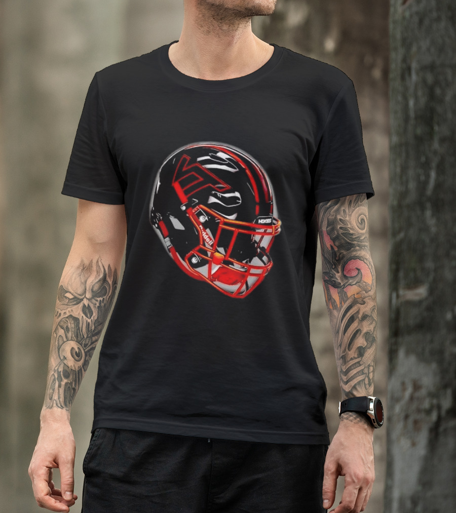 VT Hokies Black Orange Football Helmet Performance Sports Gear T-Shirt