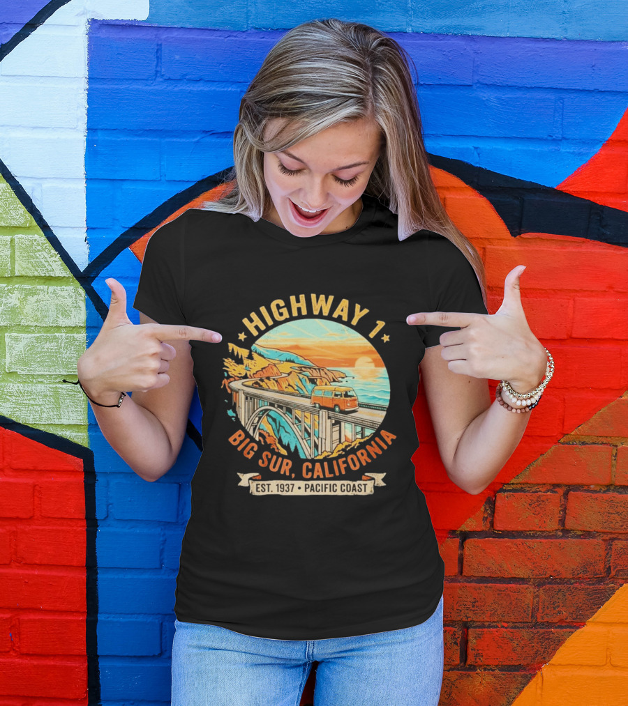 Highway 1 Big Sur California Pacific Coast Est 1937 Vintage Scenic Road Trip T-Shirt