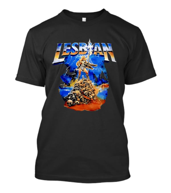 LESBIAN Warrior Epic Pose Amidst Pile Of Skulls And Lightning T-Shirt
