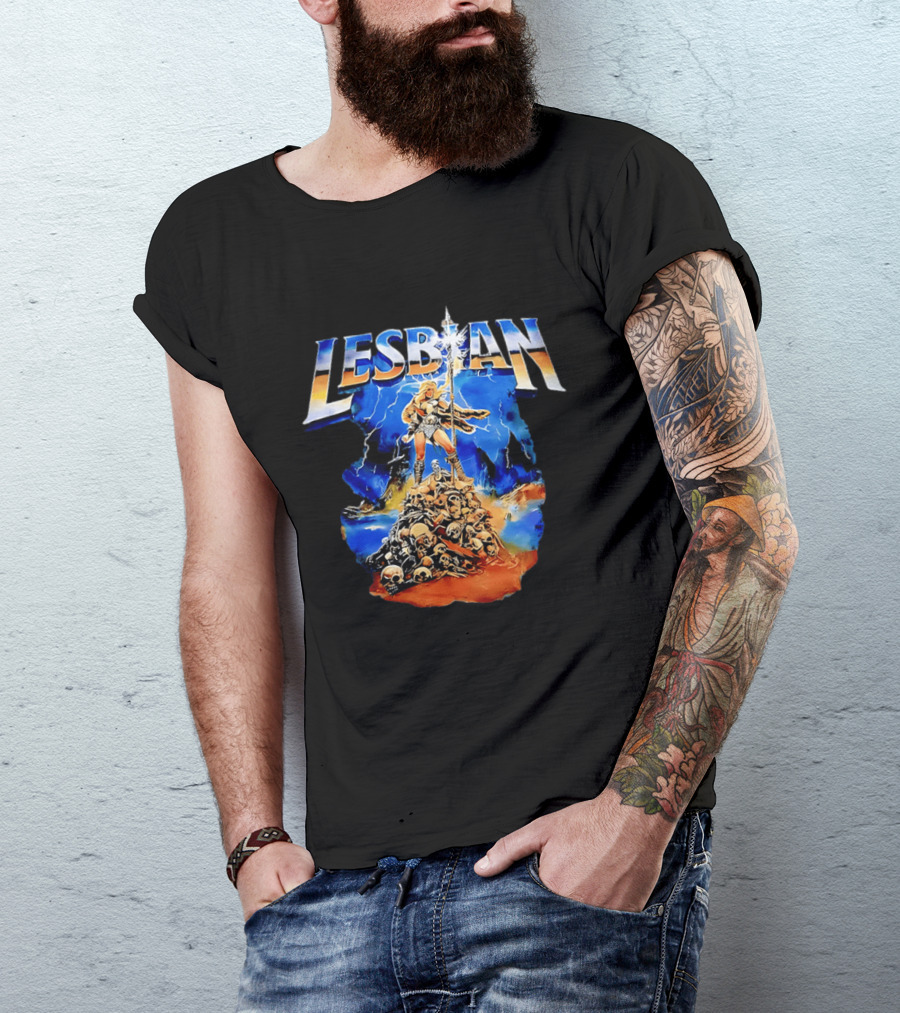 LESBIAN Warrior Epic Pose Amidst Pile Of Skulls And Lightning T-Shirt