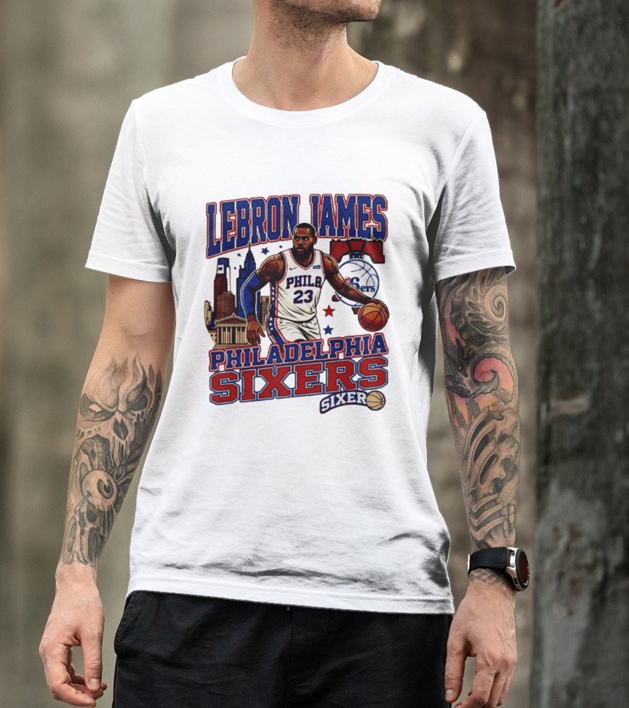 LeBron James Philadelphia Sixers No 23 Jersey Cityscape Basketball T-Shirt