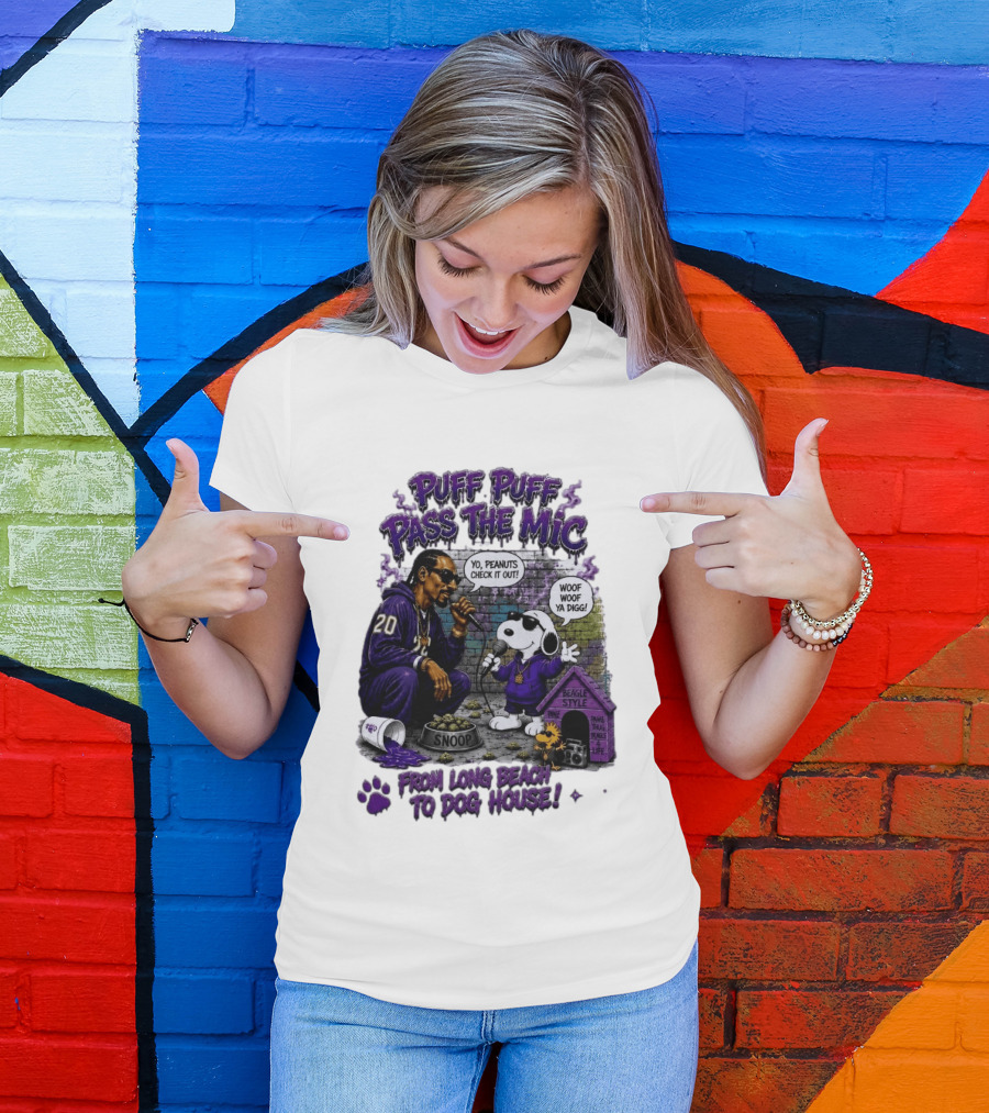Puff Puff Pass The Mic Snoop Dogg Snoopy Collaboration From Long Beach To Dog House T-Shirt