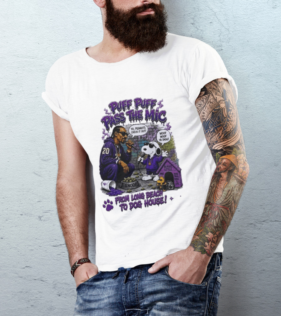 Puff Puff Pass The Mic Snoop Dogg Snoopy Collaboration From Long Beach To Dog House T-Shirt
