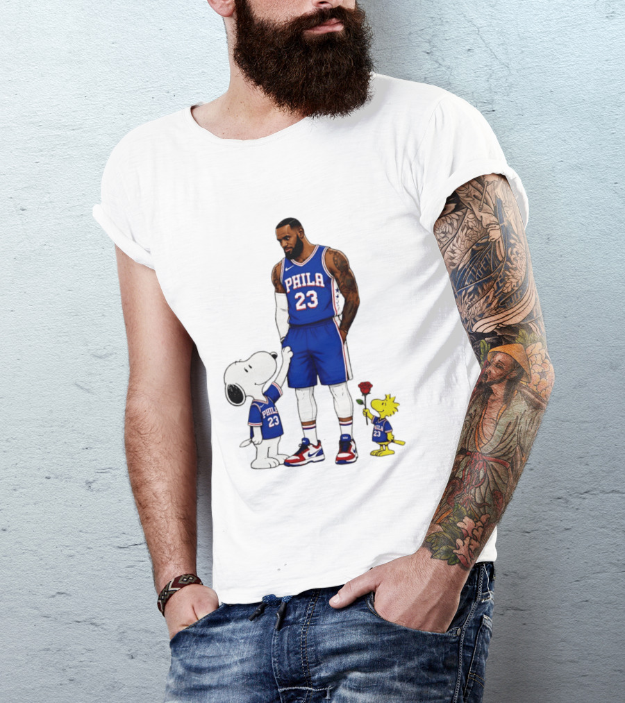 Philadelphia 76ers LeBron James With Snoopy And Woodstock 2026 T-Shirt