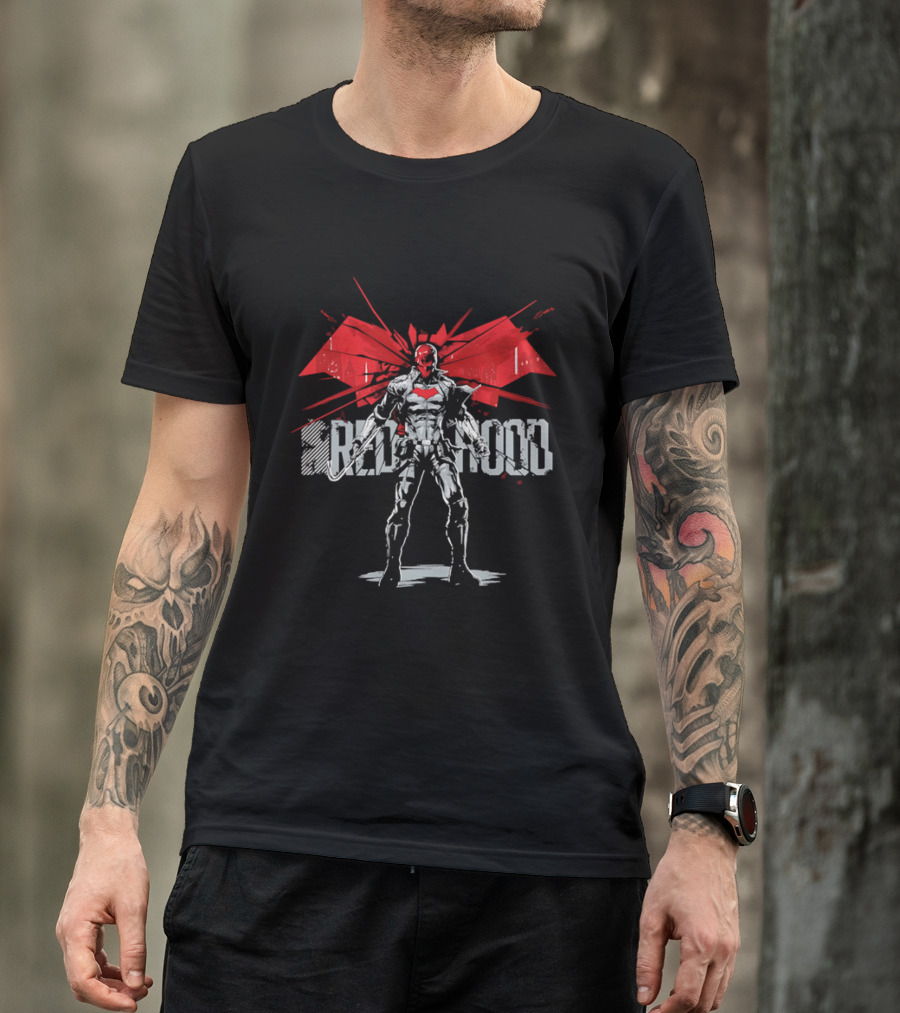 Red Hood Dynamic Vigilante Hero With Red Bat T-Shirt