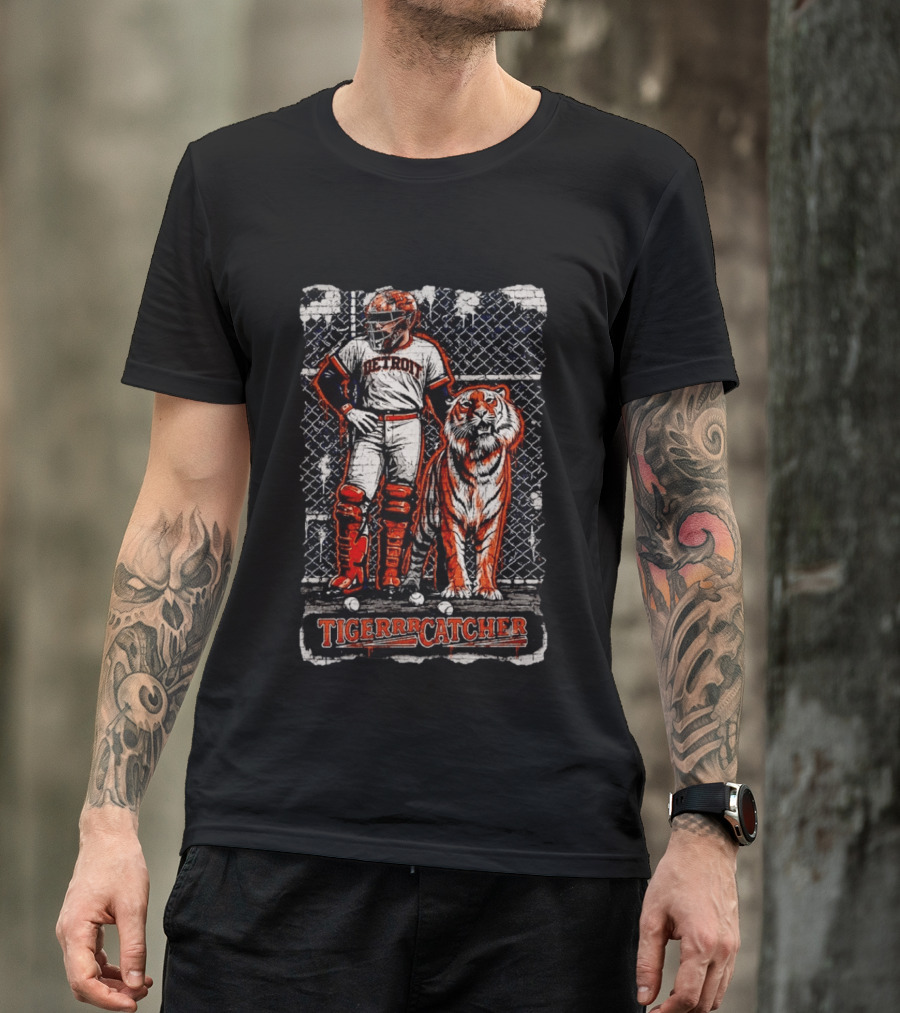 Detroit Tigers Tigerrrcatcher Baseball Player And Tiger T-Shirt