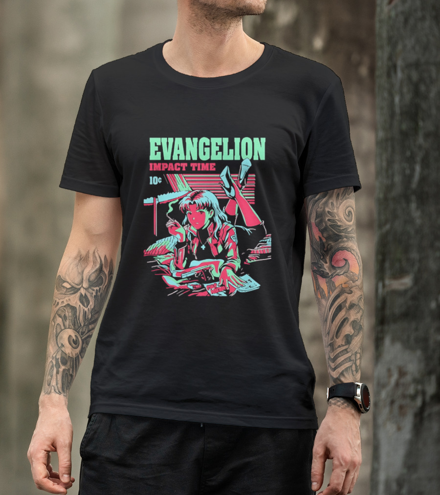 Evangelion Impact Time Misato Katsuragi Smoking Gun Bed Pulp Fiction Visual 90s T-Shirt