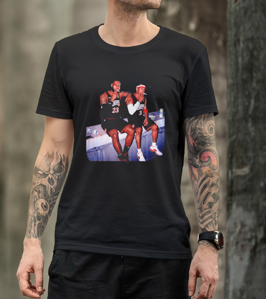 LeBron James Allen Iverson Smoking Philadelphia 76ers Skyline T-Shirt