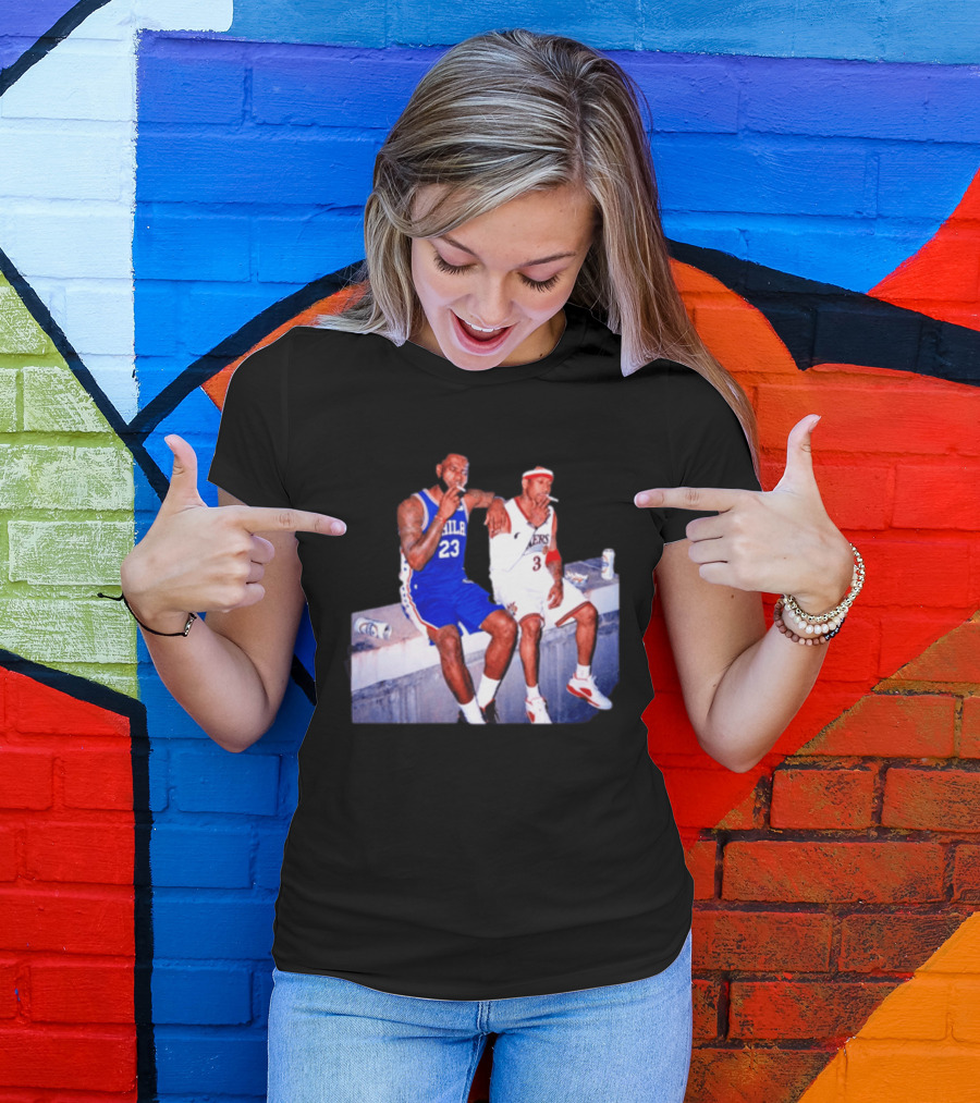 LeBron James Allen Iverson Philadelphia 76ers Smoking Scene Vintage NBA T-Shirt