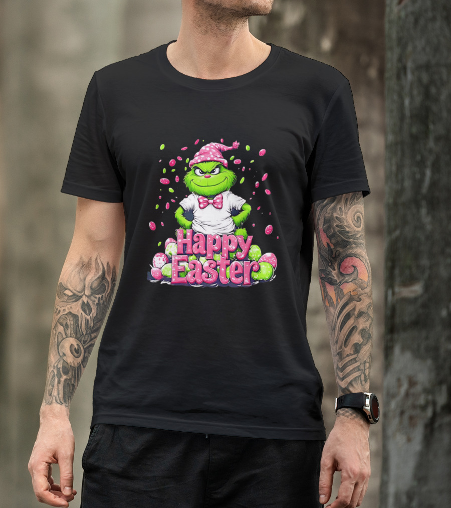 Happy Easter Grinch In Festive Hat With Colorful Eggs T-Shirt