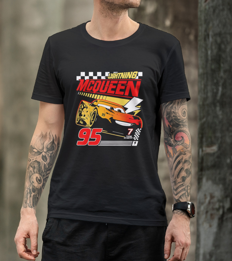 Lightning McQueen Racing 95 Champion Car Number 7 Lightning Bolt T-Shirt