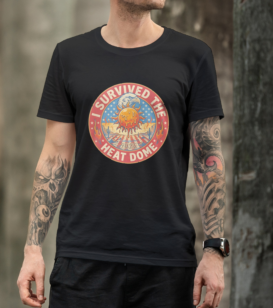 I Survived The 2026 Heat Dome Eagle And Melting Sun Southwest Desert Cactus Flames T-Shirt