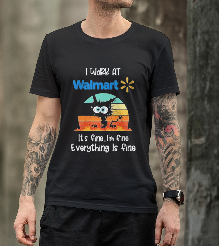 I Work At Walmart Its Fine Im Fine Everything Is Fine Emoji Wall Crack Puzzle T-Shirt