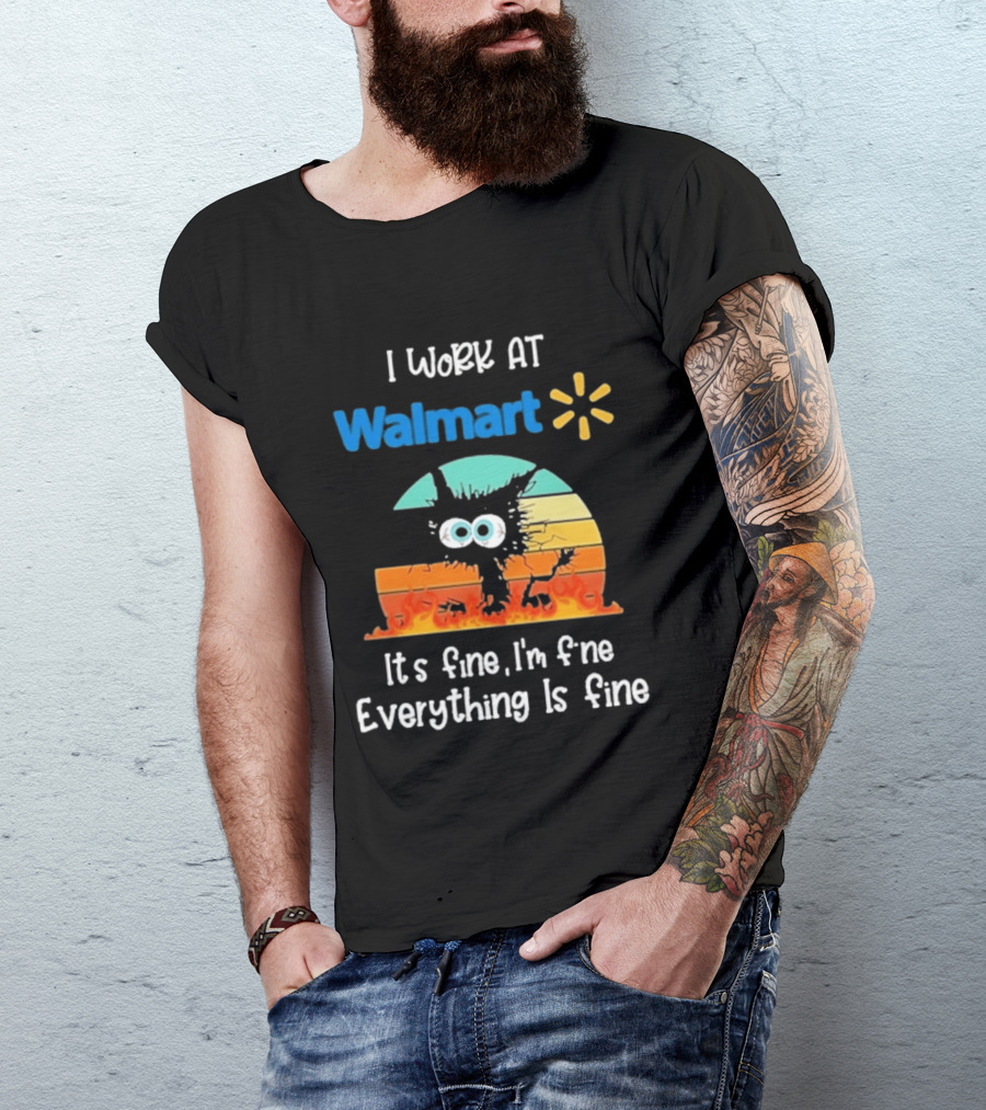 I Work At Walmart Its Fine Im Fine Everything Is Fine Emoji Wall Crack Puzzle T-Shirt
