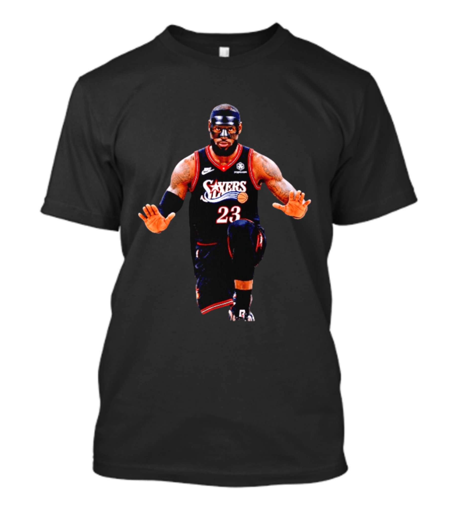 Philadelphia 76ers LeBron James 23 Black Mask Basketball T-Shirt