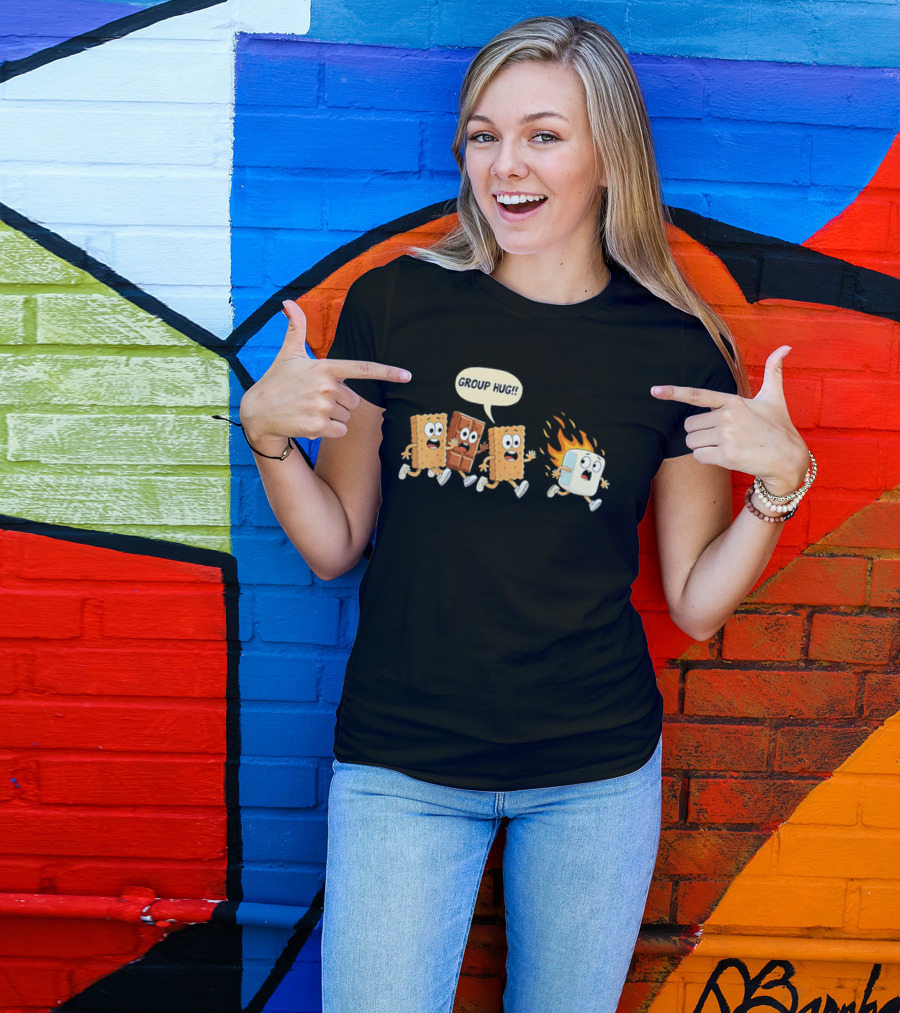 S'mores Cartoon Group Hug Chocolate Graham Cracker Marshmallow Fun T-Shirt