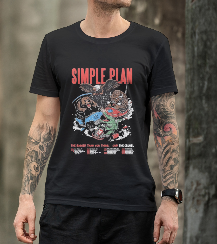 Simple Plan The Bigger Than You Think Tour 2026 Dates The Sequel Animals And Car Racing T-Shirt
