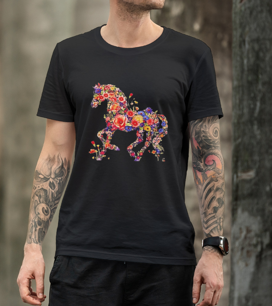Unicorn Floral Blossoms Mythical Fantasy Animal Nature Garden Botanical T-Shirt